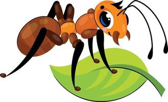 a brown ant sits on a leaf. cute baby illustration vector