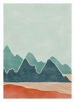 Mid century modern minimalist art print. Abstract contemporary aesthetic backgrounds landscape with forest, mountains, sea, wave, sky. vector illustrations