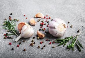 Garlic, pepper and rosemary photo