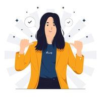 Successful business woman dressed in stylish suit with confidence, pointing herself with fingers proud and happy, high self esteem, concept illustration vector