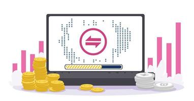 Online payment on laptop platform Digital Currency Global, cryptocurrency  trading. Banner vector