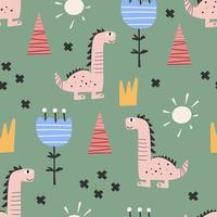 Dinosaurs Vector seamless pattern. Children's digital print in a funny cartoon style.