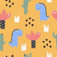 Dinosaurs Vector seamless pattern. Children's digital print in a funny cartoon style.