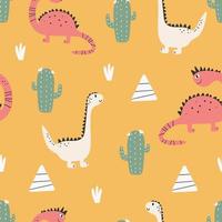 Dinosaurs Vector seamless pattern. Children's digital print in a funny cartoon style.