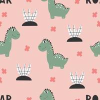 Dinosaurs Vector seamless pattern. Children's digital print in a funny cartoon style.