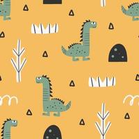 Dinosaurs Vector seamless pattern. Children's digital print in a funny cartoon style.