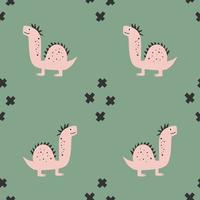 Dinosaurs Vector seamless pattern. Children's digital print in a funny cartoon style.