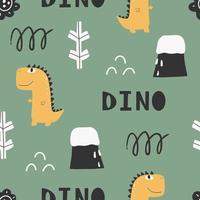 Dinosaurs Vector seamless pattern. Children's digital print in a funny cartoon style.