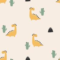 Dinosaurs Vector seamless pattern. Children's digital print in a funny cartoon style.