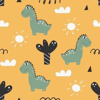 Dinosaurs Vector seamless pattern. Children's digital print in a funny cartoon style.