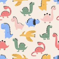 Dinosaurs Vector seamless pattern. Children's digital print in a funny cartoon style.