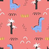 Dinosaurs Vector seamless pattern. Children's digital print in a funny cartoon style.