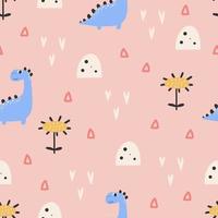 Dinosaurs Vector seamless pattern. Children's digital print in a funny cartoon style.