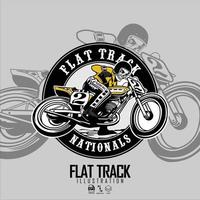 SKULL RIDING FLAT TRACKER MOTORCYCLE ILLUSTRATION WITH A GRAY BACKGROUND.eps vector