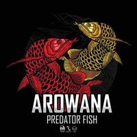 AROWANA PREDATOR FISH ILLUSTRATION, WITH A BLACK BACKGROUND.eps vector