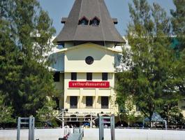 BANGKOK THAILAND08 APRIL 2019Thammasat University Tha Prachan a domeshaped building is a landmark of this university viewed from the Chao River. photo