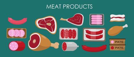 Set of meat products. Vector illustration.