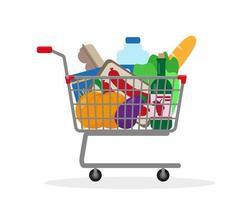 Shopping trolley full of food. vector
