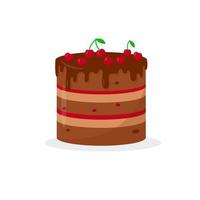 Chocolate cake with cherries on white background. vector