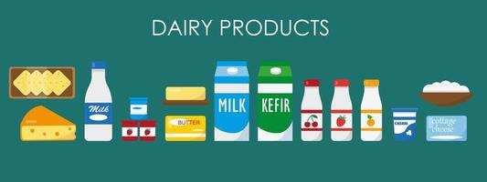 Set of dairy products. Vector illustration.