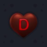 Chocolate heart with a marmalade letter D inside. Valentines day decoration element for design banner, card or any advertising vector