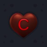Realistic dark chocolate heart with marmalade letter C inside. Valentines day decoration element for design banner, card or any advertising vector