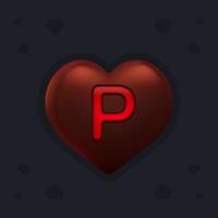 Realistic dark chocolate heart with marmalade letter P inside. Valentines day decoration element for design banner, card or any advertising vector