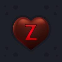 Chocolate heart with a marmalade letter Z inside. Valentines day decoration element for design banner, card or any advertising vector