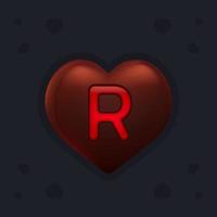 Chocolate heart with a marmalade letter R inside. Valentines day decoration element for design banner, card or any advertising vector