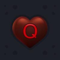 Realistic dark chocolate heart with marmalade letter Q inside. Valentines day decoration element for design banner, card or any advertising vector