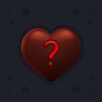 Realistic dark chocolate heart with marmalade questions inside. Valentines day decoration element for design banner, card or any advertising vector