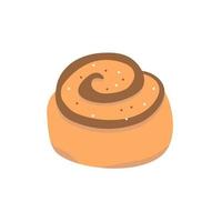 Cinnamon bun. Sweet roll with sugar isolated on white background. Vector illustration