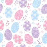 Easter eggs, branch and flower seamless pattern . Elements for holiday on white background. Vector illustration