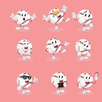 paquete de conjunto de mascota de ilustración de dibujos animados de personaje de béisbol vector