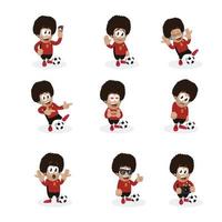 curly hair footballer cartoon character mascot illustration set bundle vector