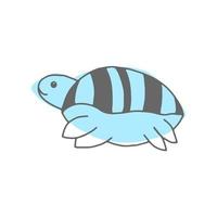 Cute cartoon turtle in childlike flat style isolated on white background. Vector illustration.