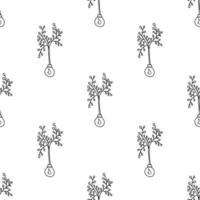 Seamless pattern with young pear trees, hand drawn, vector illustration.