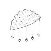 nube dibujada a mano con icono de corazones en estilo de fideos. nube de dibujos animados con icono de vector de corazón para diseño web aislado sobre fondo blanco.