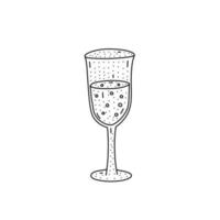 Hand drawn glass of champagne icon in doodle style. Cartoon glass of champagne vector icon for web design isolated on white background.