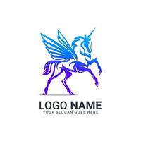 diseño moderno del logotipo del caballo pegaso azul. vector