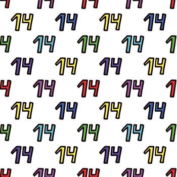 Seamless pattern with multicolored number 14 . Vector illustration