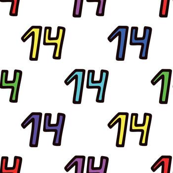 Seamless pattern with multicolored number 14 . Vector illustration