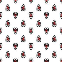 Red hearts seamless pattern. Doodle style vector