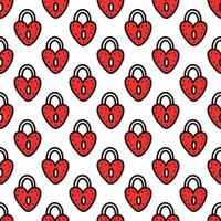Seamless pattern with red heart-shaped lock. Vector illustration