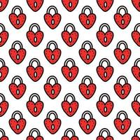 Seamless pattern with red heart-shaped lock. Vector illustration