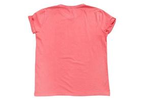 Back view of pink tshirt template ready for your own graphics, t-shirt isolated on white background mock up, pink t shirt template ready for further modification isolated on white with working path photo