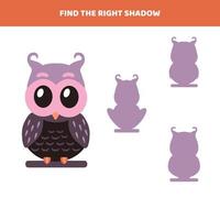 Find the right shadow for cartoon owl. vector