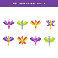 Find two identical objects. Matching game for kids. vector