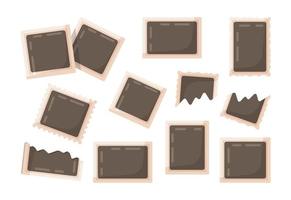 Vector illustration of photo set. Images on the wall, retro memory album. Black blank square