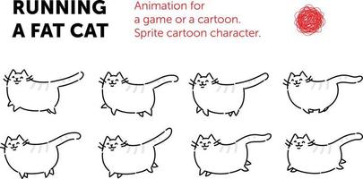 personaje de dibujos animados de sprite del gato. conjunto de diferentes poses del personaje. la animación en bucle del gato. animación para un juego o una caricatura. una ilustración plana sobre un fondo aislado. vector